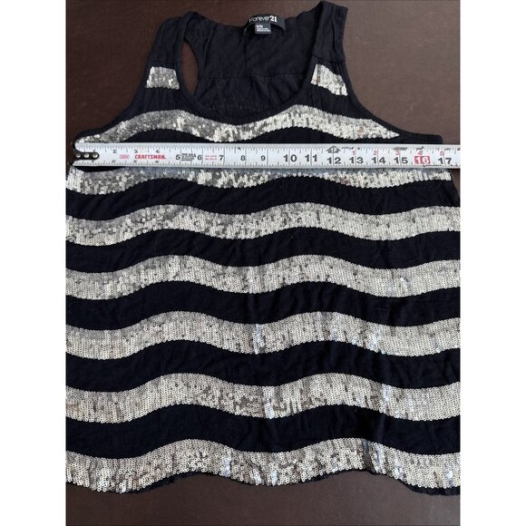 Forever21 Sequined Black & Silver Striped Tank Top M - Picture 6 of 6